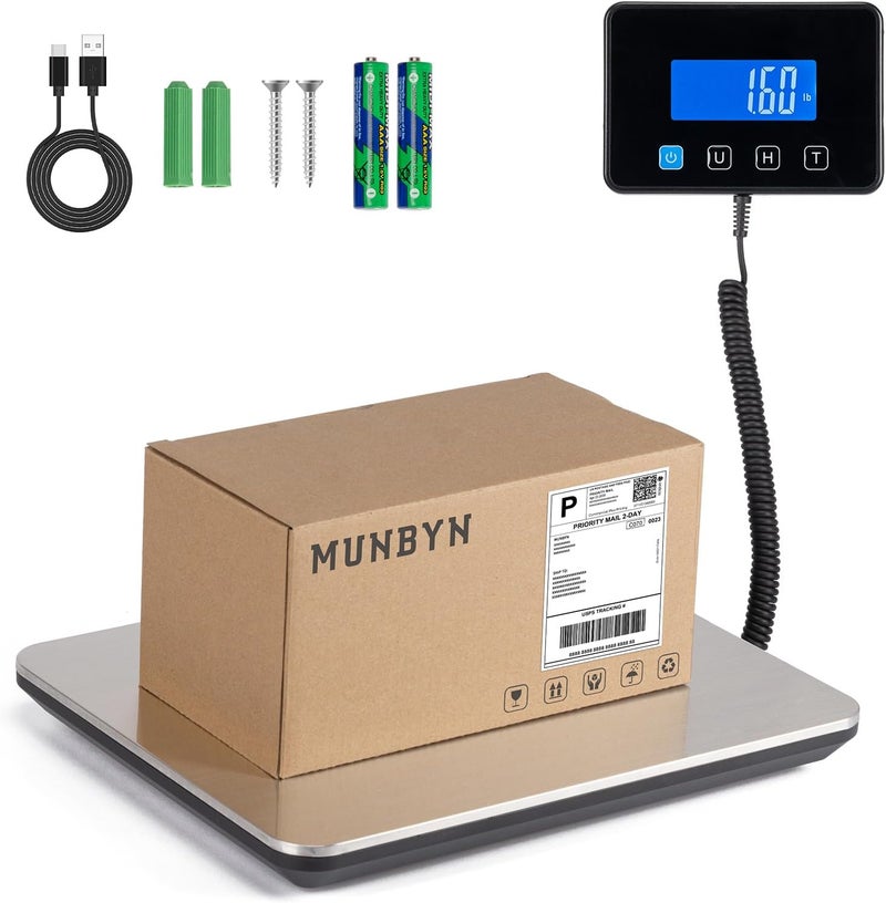 MUNBYN Shipping Scale, 440lb/1.8oz Digital Postal Scale for Packages with Hold/Tare Function, Backlit LCD, Battery & Cable Included, Postage Scale for Small Business, Packages, Luggage, and Home Use - Image 1